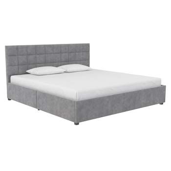 Serena Upholstered Bed with Drawers Light Gray Velvet - Cosmoliving By Cosmopolitan