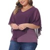 Agnes Orinda Women's Plus Size V Neck Short Sleeve Flowy Double Layered Irregular Chiffon Blouses - 2 of 4