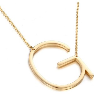 Large Sideways Initial Pendant Necklace 18K Gold Plated Stainless Steel - 1 of 4