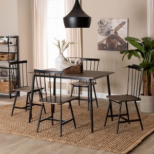 Baxton Studio Cardinal Industrial Dark Brown Wood and Metal 5-Piece Dining Set - 1 of 4