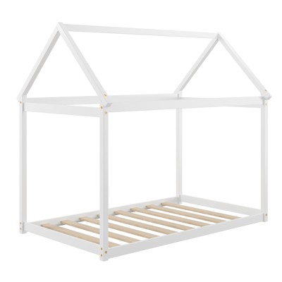 Tangkula Twin House Bed Frame Wooden Bed Platform Mattress Foundation w/House Appearance White/Gray