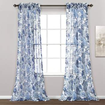 2pk 52"x84" Sheer Cynthia Jacobean Curtain Panels Blue - Lush Décor