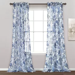 2pk 52"x84" Sheer Cynthia Jacobean Curtain Panels Blue - Lush Décor
