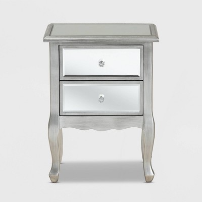 Elegant Mirrored 2-Drawer Nightstand with Crystal Knobs