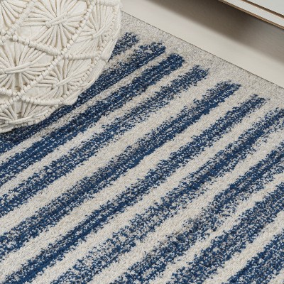 Khalil Cream and Navy Synthetic Stripe 3' x 5' Area Rug