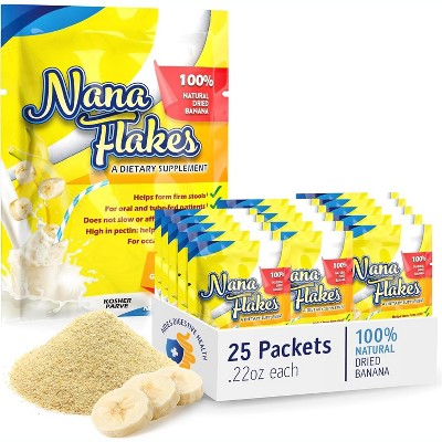 Nana Flakes 100% Pure Banana Flakes  Powder,  Single Serve, 25 Packets