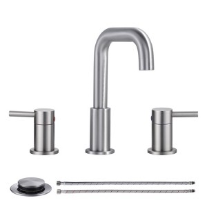 WOWOW 8 in. Widespread Double Handle Bathroom Basin Faucet with Drain Kit in Brushed Nickel - 1 of 4