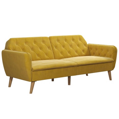 Novogratz Tallulah Memory Foam Mustard Yellow Velvet Futon