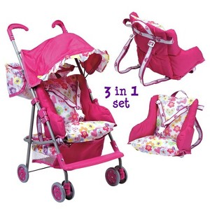 Adora Doll Accessories 3-in-1 Stroller, Car Seat, Back Pack Carrier, Perfect for Kids 3 Years & up, Pink (217602) - 1 of 1