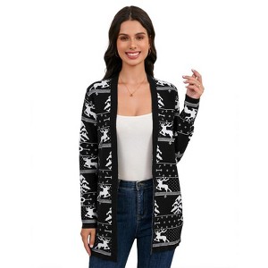 Coolmee Ugly Christmas Cardigan Sweaters for Women Casual Long Sleeve Open Front Knit Cardigan Funny Sweater - 1 of 4
