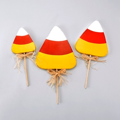 Lakeside Halloween Candy Corn Garden and Landscaping Accent Stakes - Set of 3
