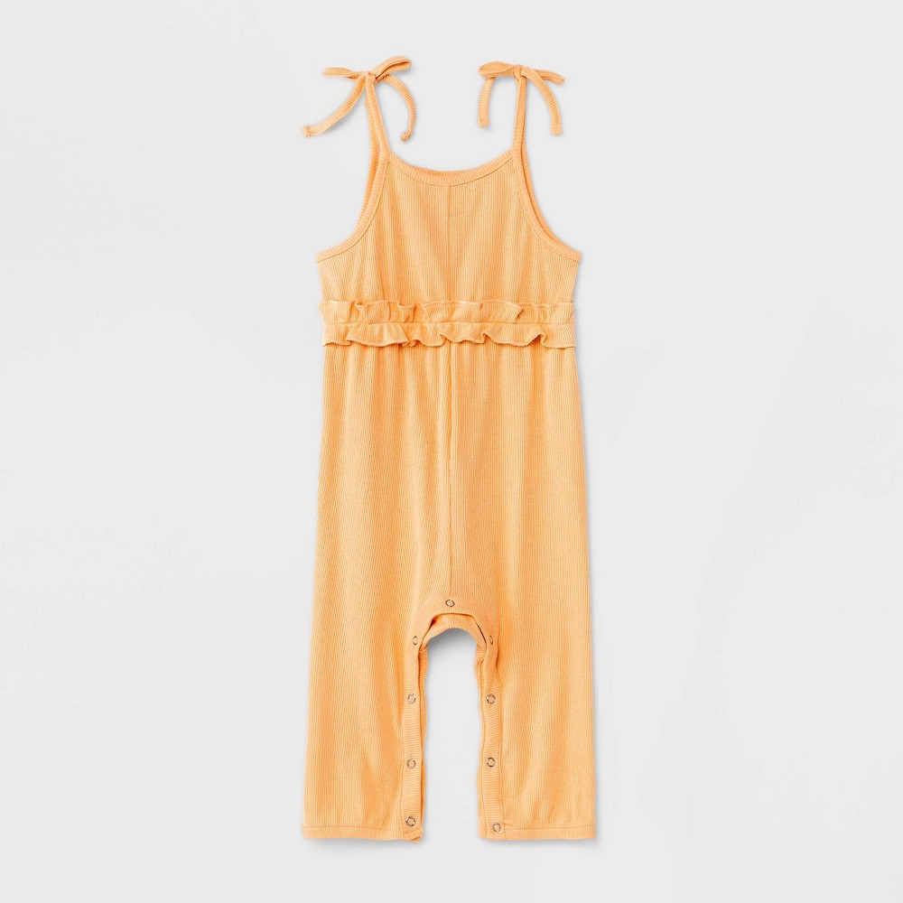 Size 0-3 Month Grayson Mini Baby Girls' Rib Jumpsuit - Orange