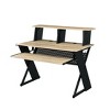 Vynxaria Modern Music Recording Studio Desk - Natural Oak Finish, 61-Key Keyboard Tray, Earphone Rack, Cable Holes, 47"L Top Shelf - 3 of 4
