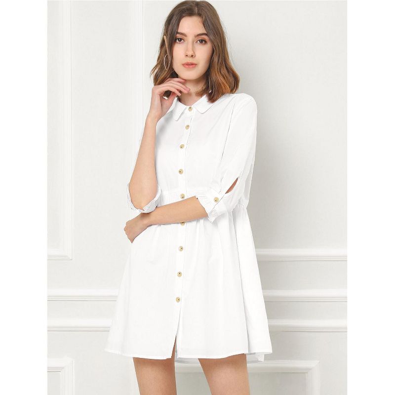 Allegra K Women's 3/4 Sleeve Button Front Flare Mini Shirt Dress, 5 of 8