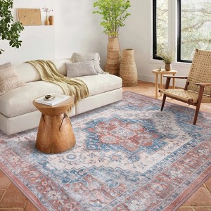 Machine Washable Area Rugs Non Slip Floral Print Indoor Floor Carpet Vintage Distressed Indoor Mat Low Pile Rugs for Bedroom Living Room Dinning Room - 1 of 4