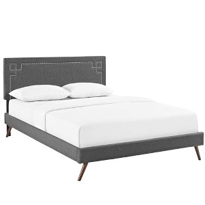 Modway Ruthie Queen Fabric Platform Bed with Round Splayed Legs - Gray - 1 of 4