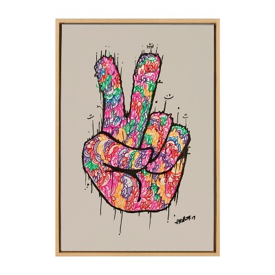 23" x 33" Natural Colorful Peace Sign Framed Canvas Art