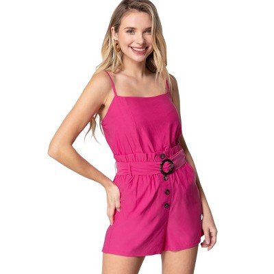 Slickblue Hot Pink Cami Strap Romper with Belted Waist, Sleeveless One Piece for Summer Looks, Size S-L