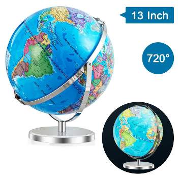 13" Illuminated World Globe 720 Degree Rotating Education Cartography Map W/ LED