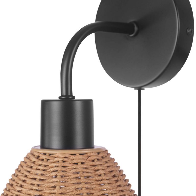Briar 1-Light Matte Black Plug-In or Hardwire Wall Sconce with Rattan Shade - Globe Electric, 3 of 7