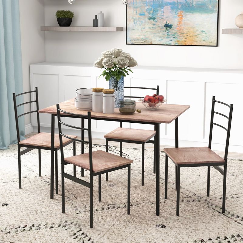 HOMCOM 5 Piece Dining Table Set for 4, Space Saving Kitchen Table and 4 Chairs, Rectangle, Steel Frame for Dining Room, 3 of 7