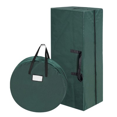 Hastings Home Christmas Tree and Wreath Canvas Storage Bags With Handles- Green/Black, Set of 2