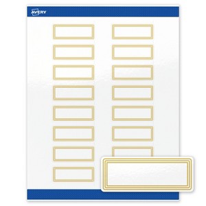 Avery Labels, 1" x 2-5/8", Glossy White, Multi-Lined Gold Border, 160ct - 1 of 4