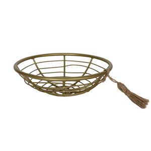 Trinket Tray Brass Metal with Jute Tassel by Foreside Home & Garden - 1 of 4