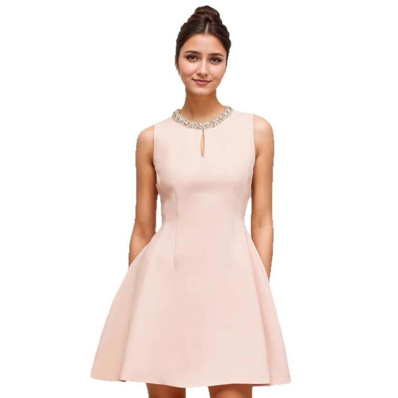 Women's Mini Dresses Sleeveless Keyhole Fit-and-Flar Cocktail Party Dress,LPink