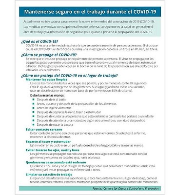 ComplyRight COVID-19 Prevention and Stress Management Handout Spanish 50/Pack N0097PK50