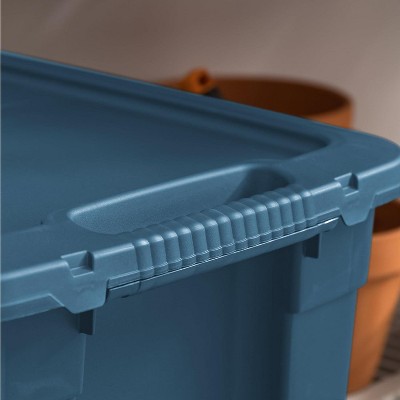 Navy 20 Gallon Recycled Plastic Stackable Storage Totes with Lids, 4 Pack