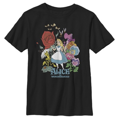 Boy's Alice In Wonderland Alice And The Talking Flowers T-shirt - Black ...