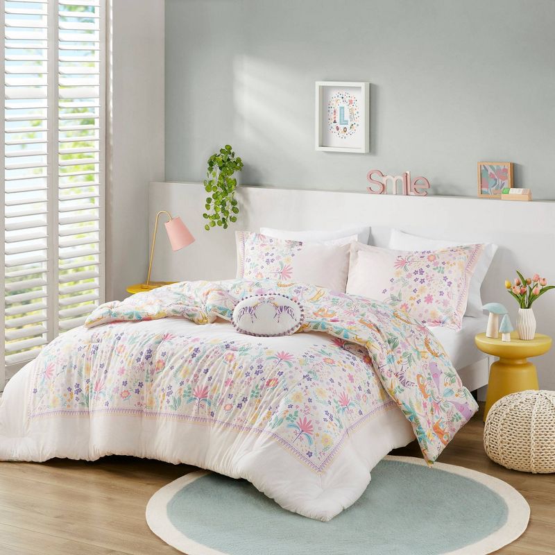 Maisie Floral Reversible Cotton Kids' Comforter Set with Throw Pillow Purple - Urban Habitat, 2 of 16