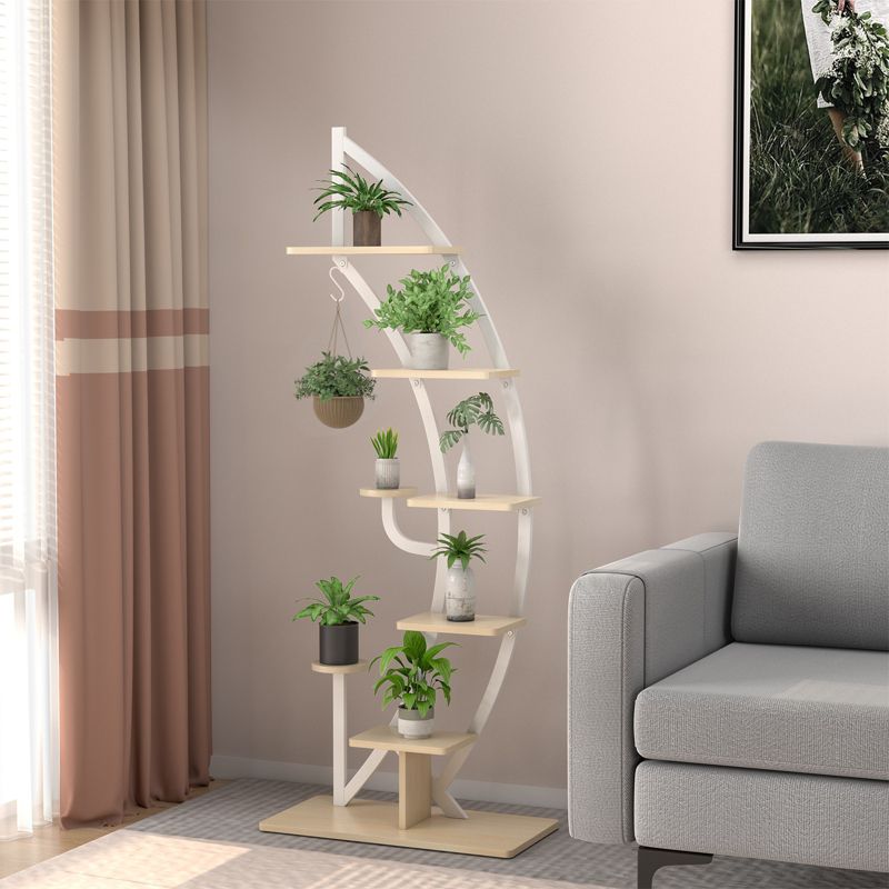 Tangkula 2PCS 6 Tier Curved Stand 9 Potted Metal Plant Stand Holder Display Shelf w/ Hook, 4 of 11