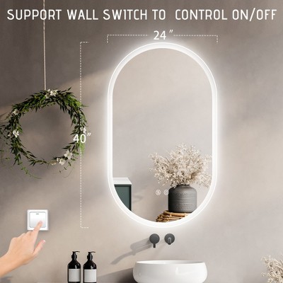 Oval Frameless LED Wall Bathroom Vanity Mirror with Backlit Lights Anti-Fog Dimmable Function(40"x24'')