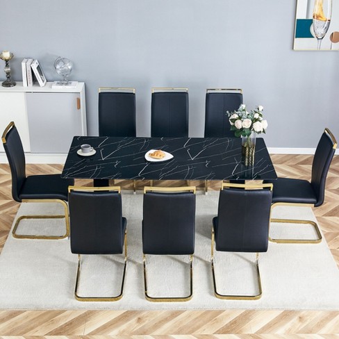 NicBex Dining Table Set for 8 Luxurious Style Tempered Glass Rectangular Table with 8 PU Chairs for Kitchen - image 1 of 4