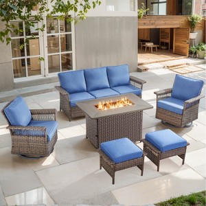 Belord 6 Pieces Outdoor Patio Furniture Set with Fire Pit Table - Firepit Set with Outdoor Couch Swivel Patio Chairs Ottomans and 50000BTU Fire Pit - 1 of 4