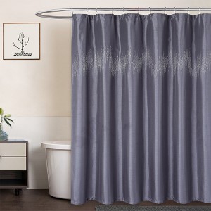 Grey Shimmer Faux Silk Fabric Shower Curtain with Chic Sparkle Crystal Design,72x72 Inches - 1 of 4