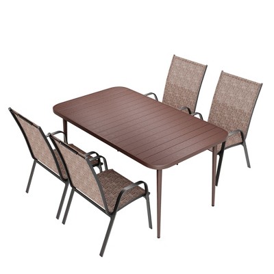 Hyleory Elegant 5-Piece Outdoor Dining Set with Stackable Patio Chairs & Iron Dining Table