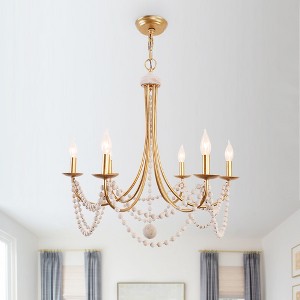 Bella Depot 6-Light Gold Wood Ceiling Light Adjustable Pendant Light Vintage Chandelier - 1 of 4