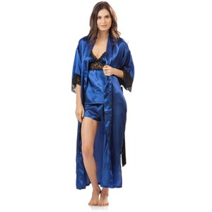 Ashford & Brooks Women's 3 Piece Satin Long Robe and Pajama Set - 1 of 4