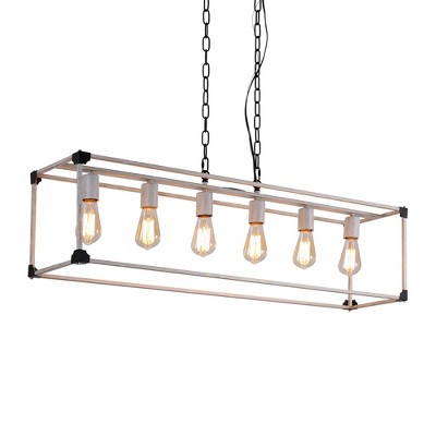 HBEZON 41'' Pendant Light, 6-Light Height Adjustable Hanging Lamp, Industrial Metal Wood Chandelier for Kitchen Island, Dining Room, Foyer