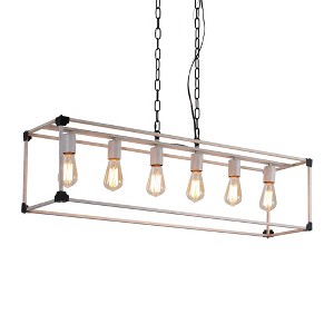 HBEZON 41'' Pendant Light, 6-Light Height Adjustable Hanging Lamp, Industrial Metal Wood Chandelier for Kitchen Island, Dining Room, Foyer - 1 of 4