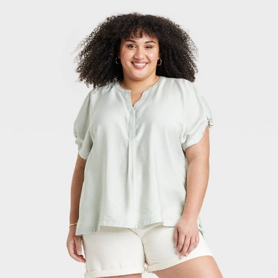 Women's Short Sleeve Henley Neck Blouse - Ava & Viv™