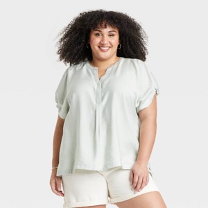 Women's Short Sleeve Henley Neck Blouse - Ava & Viv™ - 1 of 3