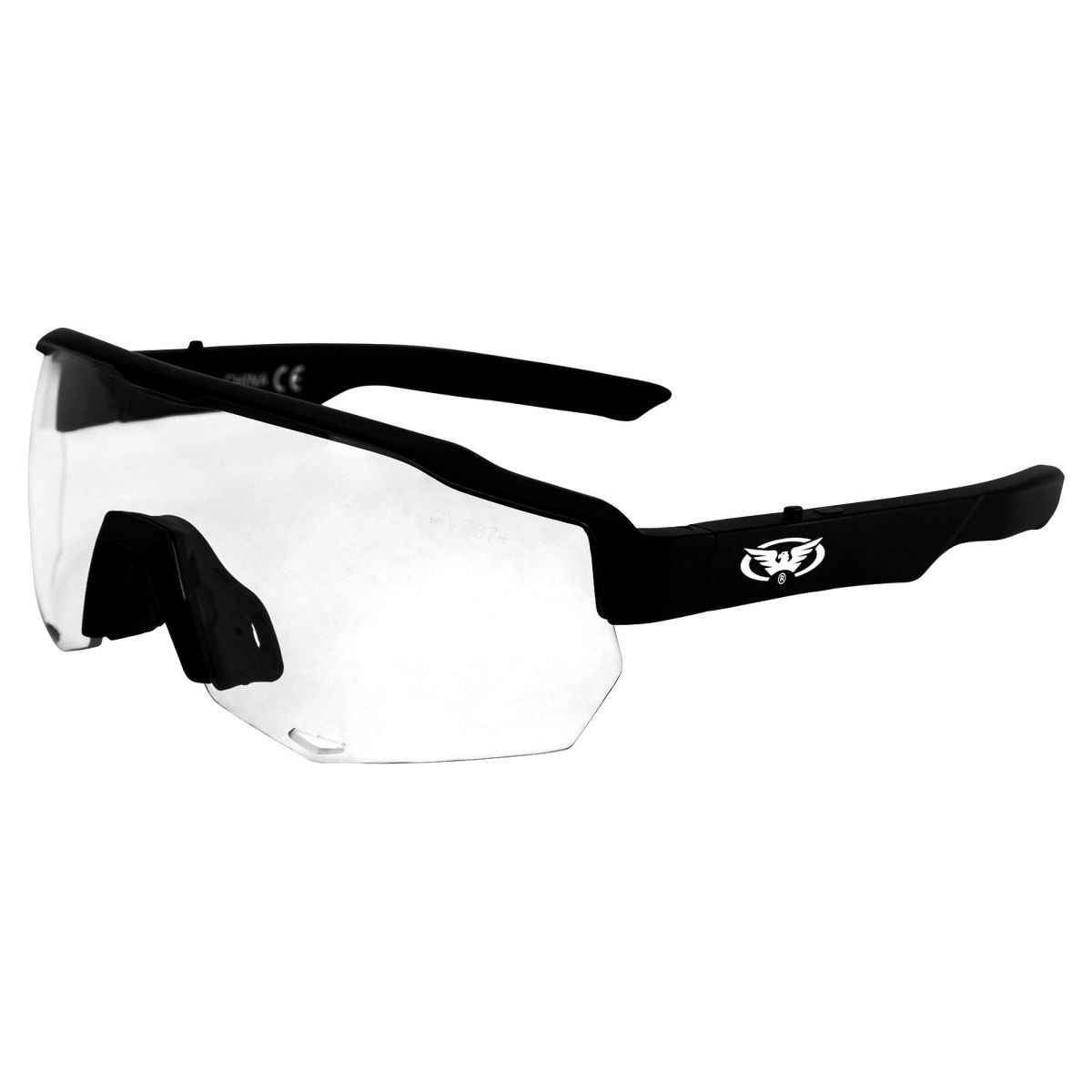 Global Vision Jam 1 Black Cycling Glasses Wireless Bluetooth Safety Glasses ANSI Z87.1 Hands-Free Calls & Music W/ Hard Case