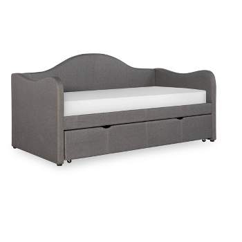 Twin Camila Traditional Upholstered Day Bed with Trundle Bed Frame in Gray Fabric - Powell
