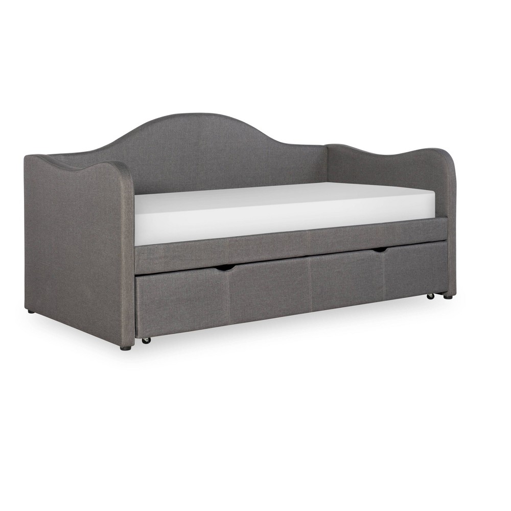 Photos - Bed Frame Twin Camila Traditional Upholstered Day Bed with Trundle  in Gray