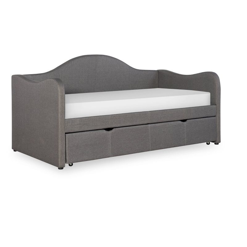 Twin Camila Traditional Upholstered Day Bed with Trundle Bed Frame in Gray Fabric - Powell, 1 of 11