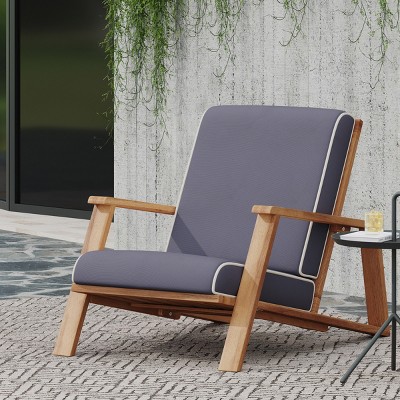 Modern Adirondack Outdoor Club Chair, Acacia Wood Frame with Water-Resistant Cushions, Teak Finish-Coolbibila